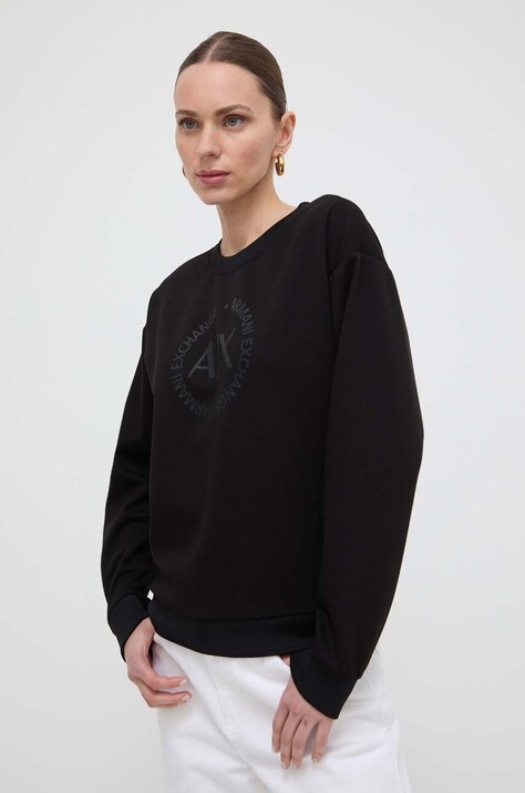 Armani Exchange bluza femei, culoarea negru, cu imprimeu