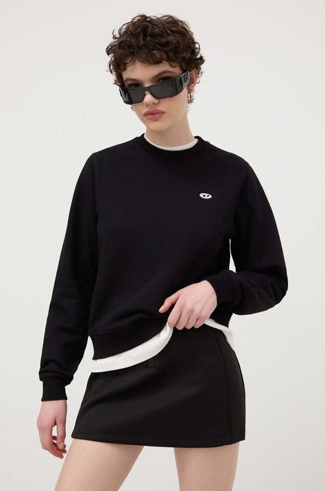 Bavlněná mikina Diesel F-REGGY-DOVAL-PJ dámská, černá barva, s aplikací, A05039.0BKAF