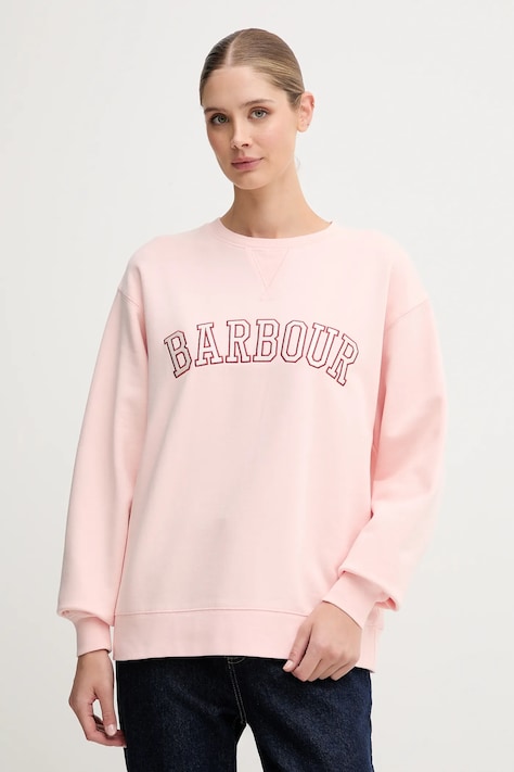 Бавовняна кофта Barbour колір білий з аплікацією LOL0591