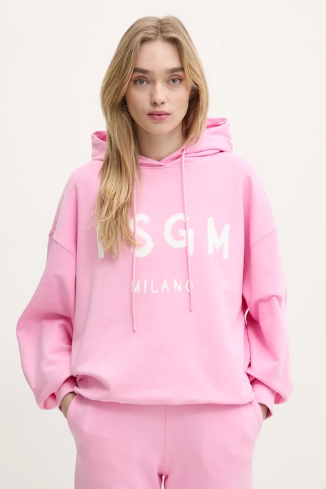Бавовняна кофта MSGM жіноча колір рожевий з капюшоном з принтом 2000MDM515.300000