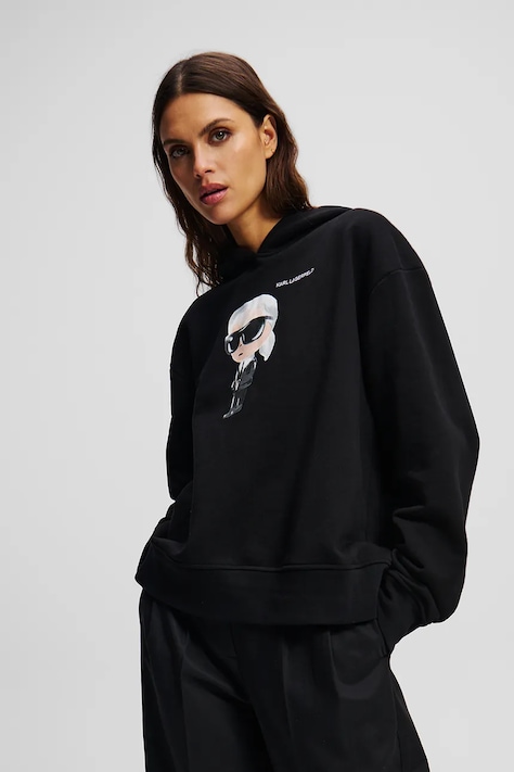 Karl Lagerfeld bluza damska kolor czarny z kapturem z nadrukiem A1W20083