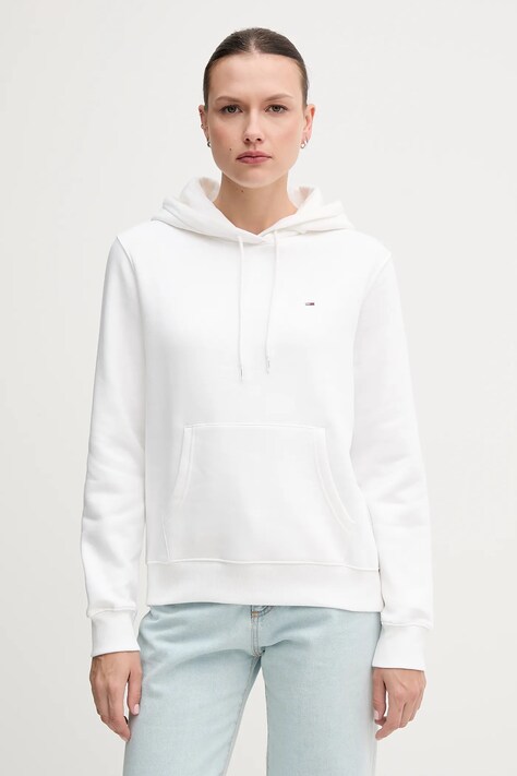 Tommy Jeans bluză culoarea alb, cu glugă, uni, DW0DW19958