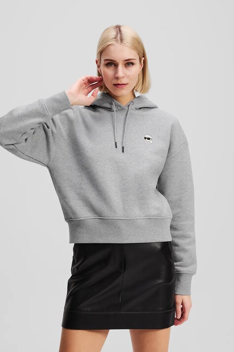 Bavlněná mikina Karl Lagerfeld dámská, šedá barva, s kapucí, melanžová, A3W20053