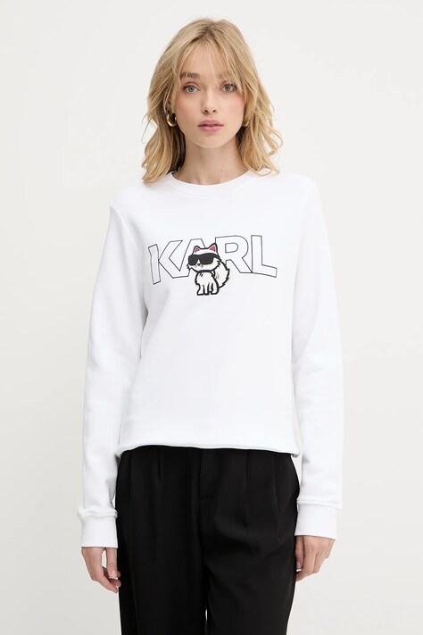 Bombažen pulover Karl Lagerfeld ženski, bela barva, A3W20056