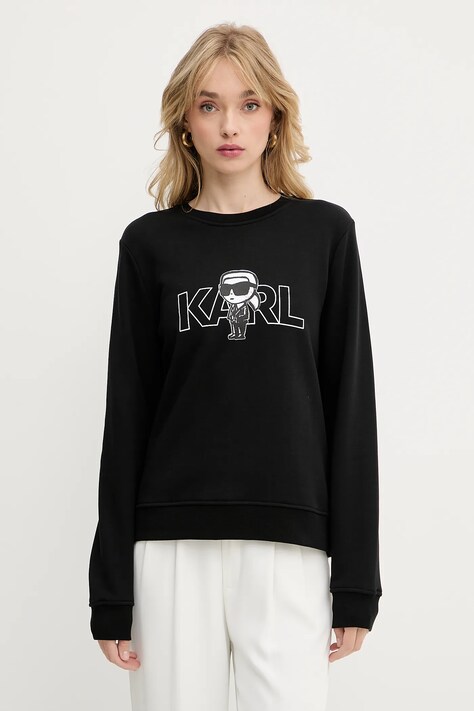 Bavlněná mikina Karl Lagerfeld dámská, černá barva, s potiskem, A3W20056