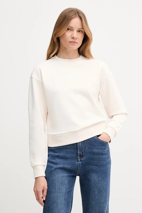 Armani Exchange bluza bawełniana damska kolor beżowy z nadrukiem XW001451 AF10830