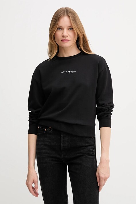 Armani Exchange bluza bawełniana damska kolor czarny z nadrukiem XW001451 AF10830