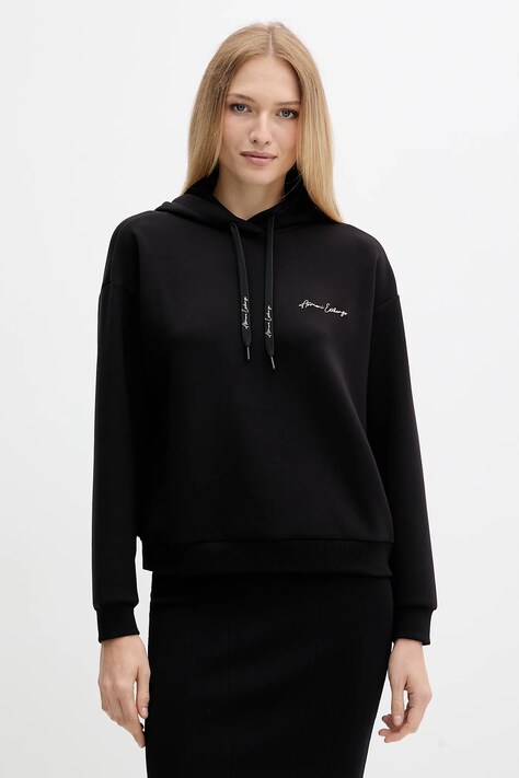 Armani Exchange bluza damska kolor czarny z kapturem gładka XW000836 AF13397