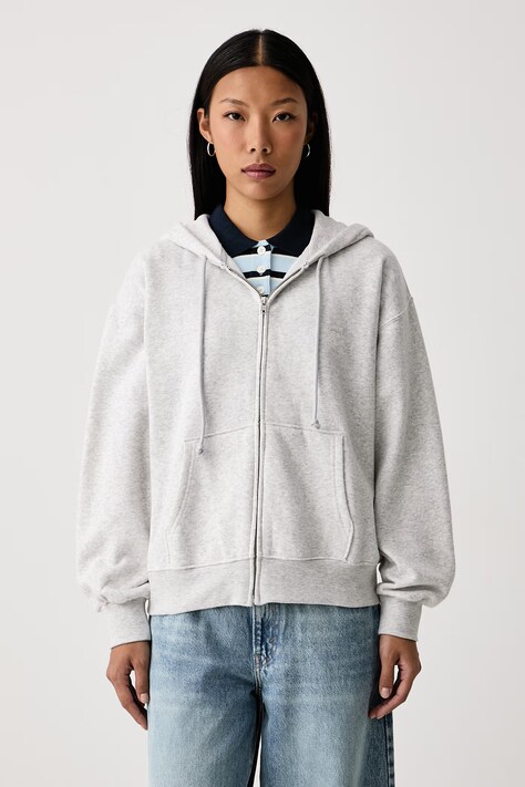 Levi's Суичър с цип и качулка дамски с памук EVERYDAY FULL ZIP сив 0082L