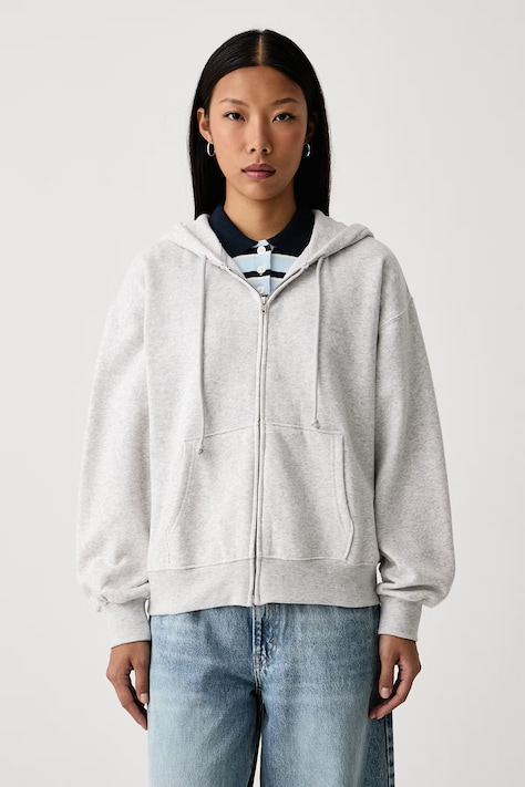 Levi's Суичър с цип и качулка дамски с памук EVERYDAY FULL ZIP сив 0082L