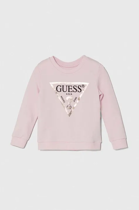 Guess bluza bawełniana dziecięca kolor różowy z nadrukiem