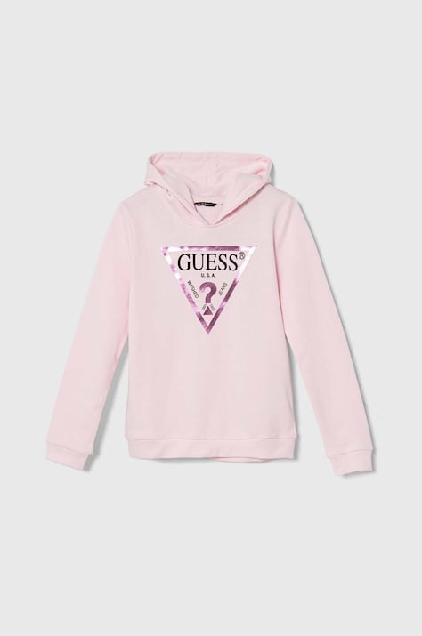 Dječja pamučna dukserica Guess boja: ružičasta, s kapuljačom, s tiskom, J83Q14 KAUG0