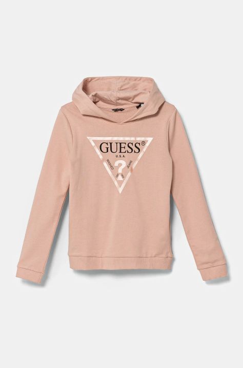 Παιδική βαμβακερή μπλούζα Guess χρώμα: πορτοκαλί, με κουκούλα, J83Q14 KAUG0