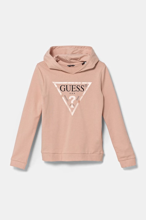 Guess hanorac de bumbac pentru copii culoarea portocaliu, cu glugă, cu imprimeu, J83Q14 KAUG0