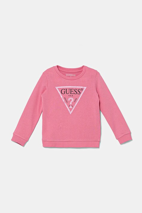 Guess bluza bawełniana dziecięca kolor różowy z nadrukiem K74Q12 KAUG0