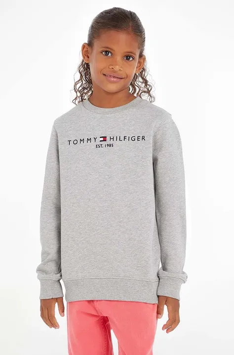 Detská bavlnená mikina Tommy Hilfiger šedá farba,s nášivkou,KS0KS00212