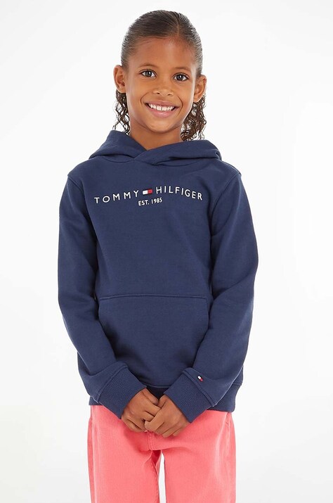 Tommy Hilfiger Bluza bawełniana dziecięca kolor granatowy z kapturem z aplikacją KS0KS00213