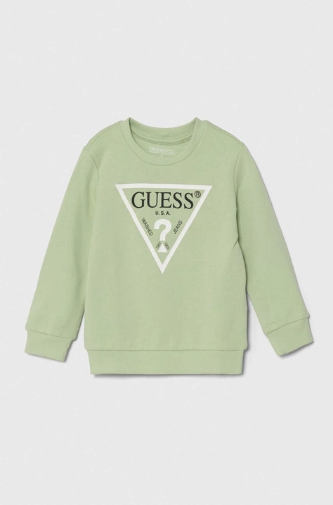 Guess hanorac de bumbac pentru copii culoarea verde, cu imprimeu