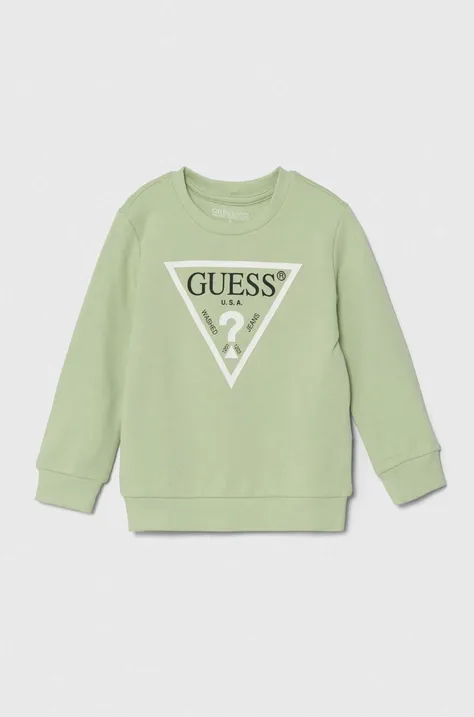 Guess bluza bawełniana dziecięca kolor zielony z nadrukiem