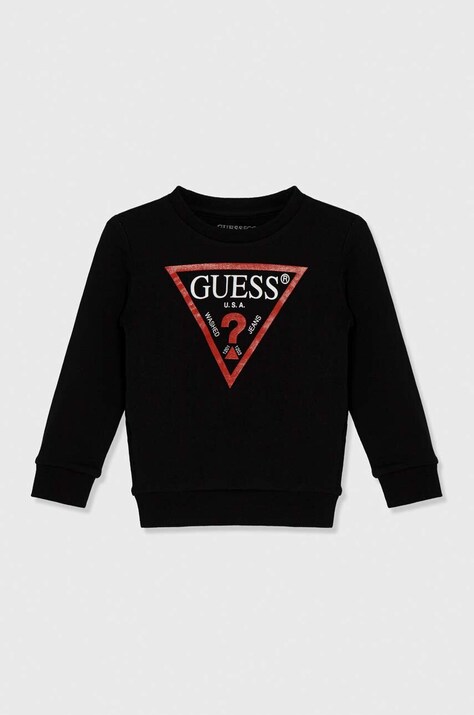 Дитяча бавовняна кофта Guess колір чорний з принтом