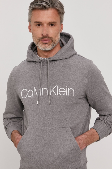 Bavlněná mikina Calvin Klein pánská, šedá barva, s potiskem, K10K104060