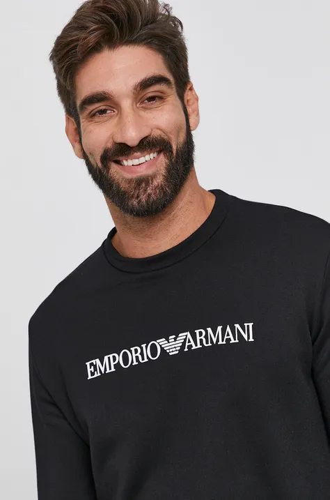 Emporio Armani bluza barbati, culoarea negru, cu imprimeu