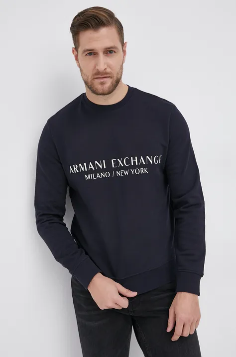 Armani Exchange pamut melegítőfelső sötétkék, férfi, nyomott mintás