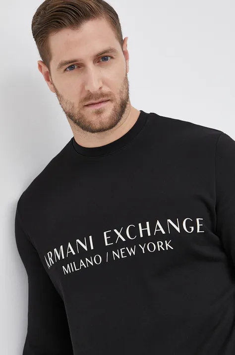 Хлопковая кофта Armani Exchange мужская цвет чёрный с принтом