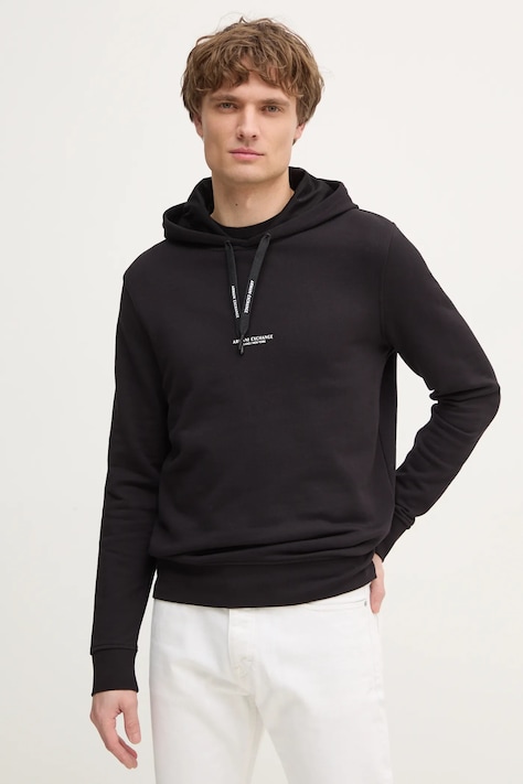 Armani Exchange bluza męska kolor czarny z kapturem z nadrukiem 8NZM94 ZJKRZ NOS