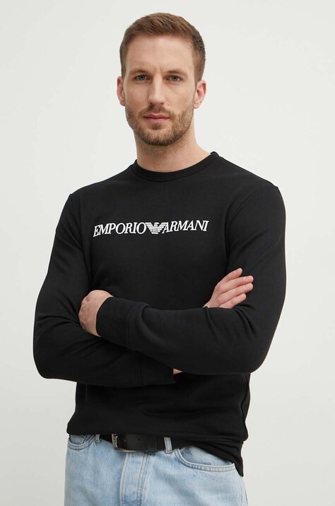 Dukserica Emporio Armani za muškarce, boja: crna, s tiskom, 8N1MR6 1JRIZ