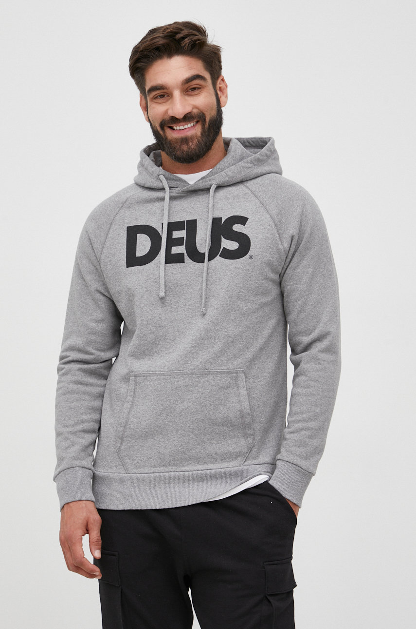 Deus Ex Machina bluza bawełniana męska kolor szary z kapturem melanżowa