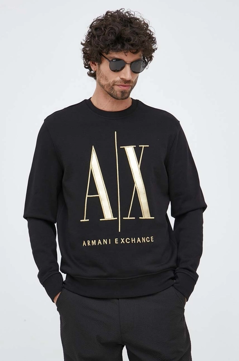 Armani Exchange hanorac de bumbac barbati, culoarea negru, cu imprimeu