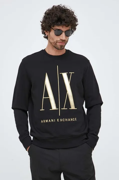 Armani Exchange bluza bawełniana męska kolor czarny z aplikacją