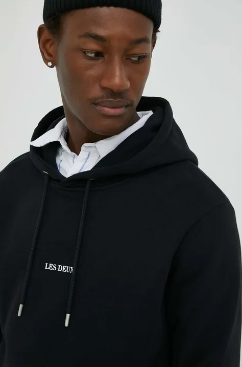 Les Deux bluza bawełniana męska kolor czarny z kapturem z nadrukiem