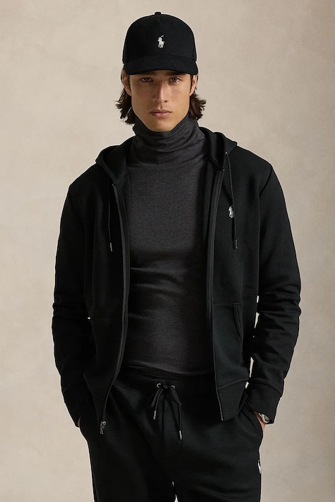Pulover Polo Ralph Lauren moška, črna barva, s kapuco