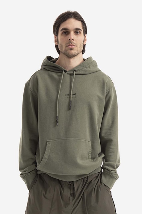 Tom Wood bluza bawełniana Clerici męska kolor zielony z kapturem z nadrukiem 22294.704-OLIVE