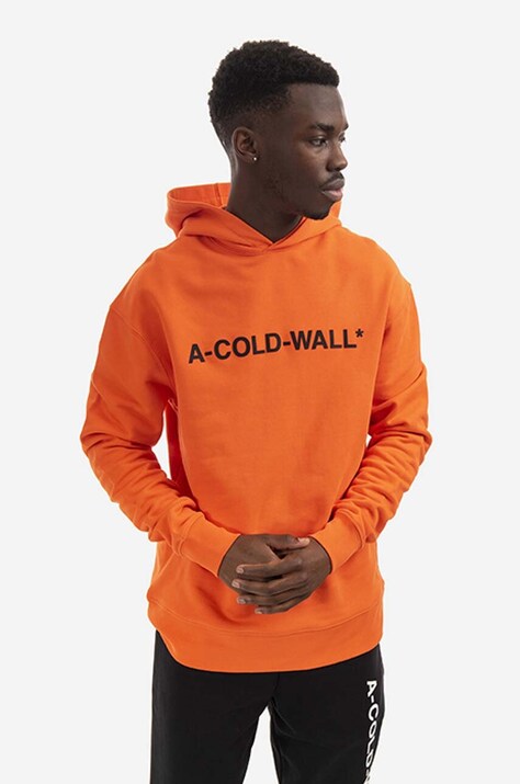 Бавовняна кофта A-COLD-WALL* Essential Logo Hoodie чоловіча колір помаранчевий з капюшоном з принтом ACWMW083.-LIGHTORANG