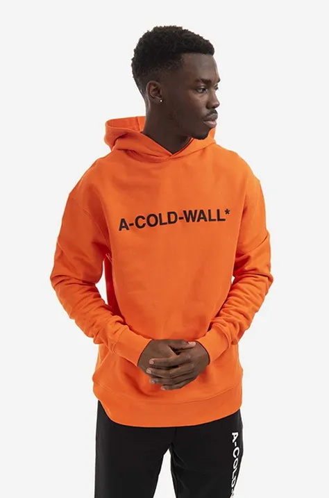 A-COLD-WALL* pamut melegítőfelső Essential Logo Hoodie narancssárga, férfi, nyomott mintás, kapucnis