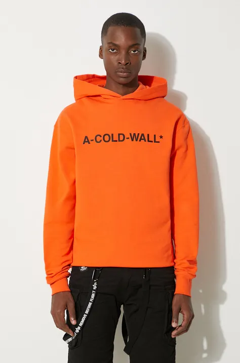 A-COLD-WALL* bluza bawełniana Essential Logo Hoodie męska kolor pomarańczowy z kapturem z nadrukiem ACWMW083.-LIGHTORANG
