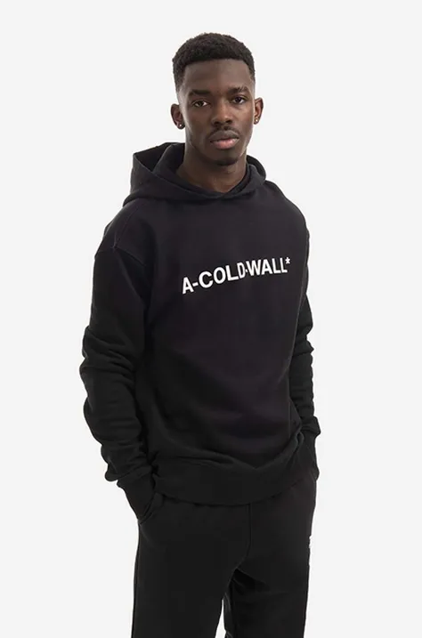 Хлопковая кофта A-COLD-WALL* Essential Logo Hoodie мужская цвет чёрный с капюшоном с принтом ACWMW083.-LIGHTORANG