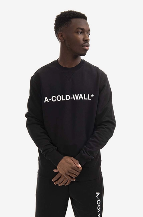 A-COLD-WALL* hanorac de bumbac Essential Logo Crewneck bărbați, culoarea negru, cu imprimeu ACWMW082.-LIGHTORANG