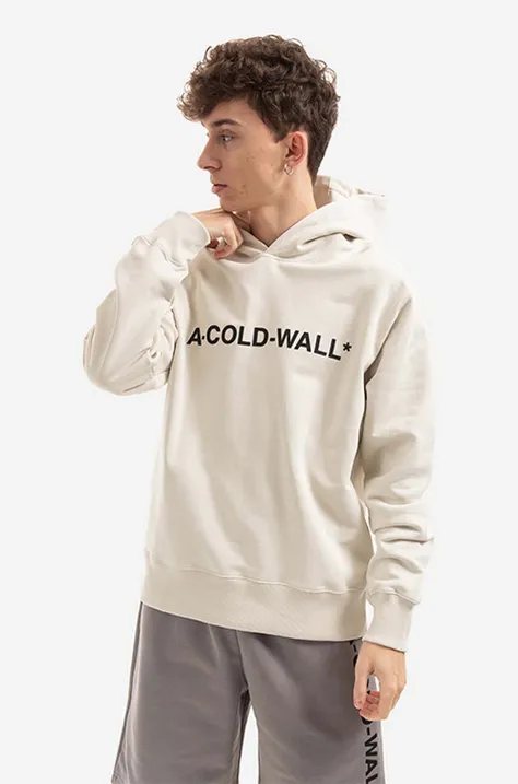 Bavlnená mikina A-COLD-WALL* Essential Logo Hoodie pánska, béžová farba, s kapucňou, s potlačou