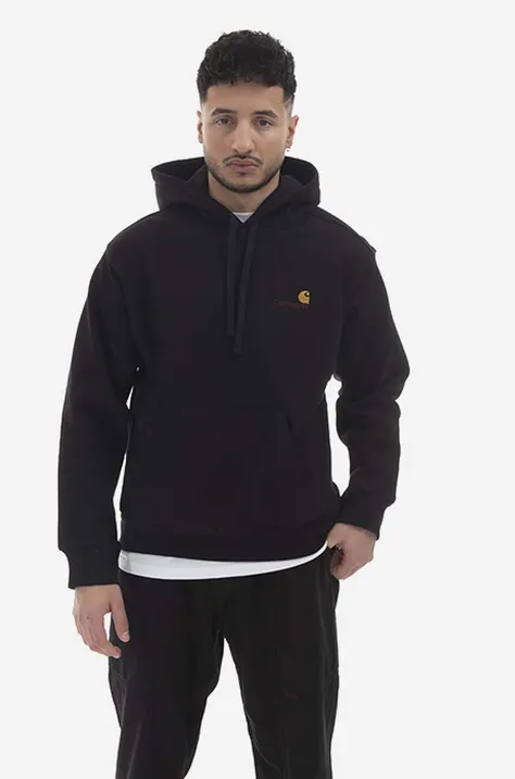 Кофта Carhartt WIP Hooded American Script Sweatshirt чоловіча колір чорний з капюшоном однотонна I028279.-BLACK