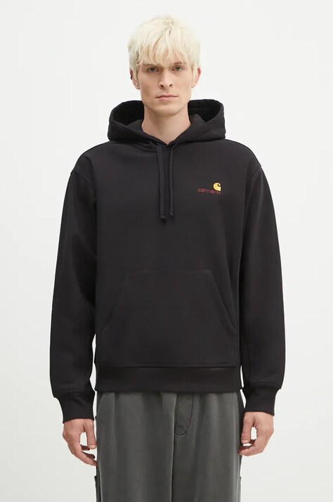 Dukserica Carhartt WIP Hooded American Script Sweatshirt za muškarce, boja: crna, s kapuljačom, glatka, I028279.-BLACK