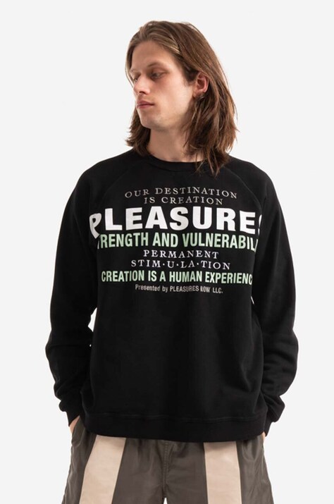 Μπλούζα PLEASURES χρώμα: μαύρο, Μπλούζα Pleasures Permanent Crewneck P22SP017-BLACK F3P22SP017-BLACK