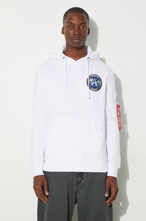 Кофта Alpha Industries мужская цвет белый с капюшоном с аппликацией 106338.09-white