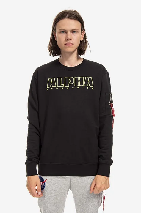 Dukserica Alpha Industries Embroidery za muškarce, boja: crna, s tiskom, 116312.03-black