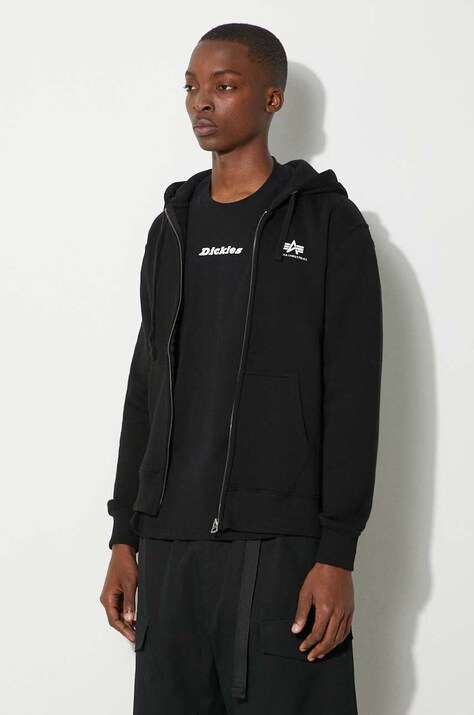 Dukserica Alpha Industries Basic Zip Hoody SL za muškarce, boja: crna, s kapuljačom, s tiskom, 118342.03-black