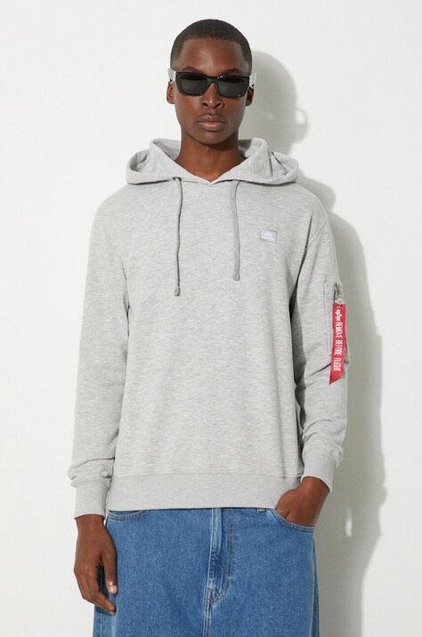 Кофта Alpha Industries X-Fit Hoody мужская цвет серый с капюшоном однотонная 158321.17