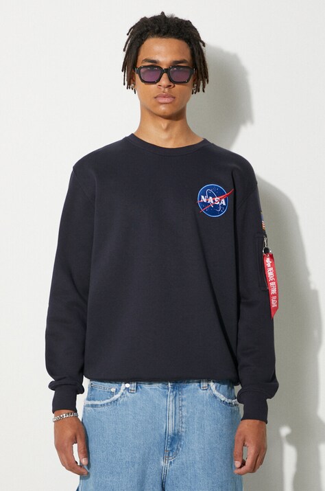 Alpha Industries bluză bluză Space Shuttle Sweater bărbați, culoarea bleumarin, cu imprimeu 178307.07-navy